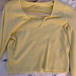 American Eagle Outfitters Women's Light Yellow Long Sleeve Top